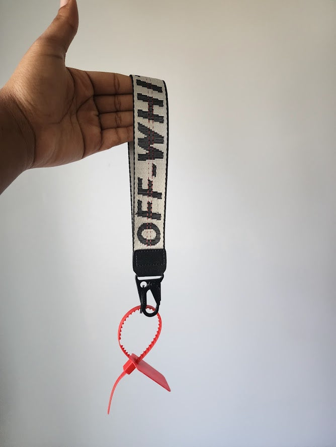 Stitched White Off Keychain