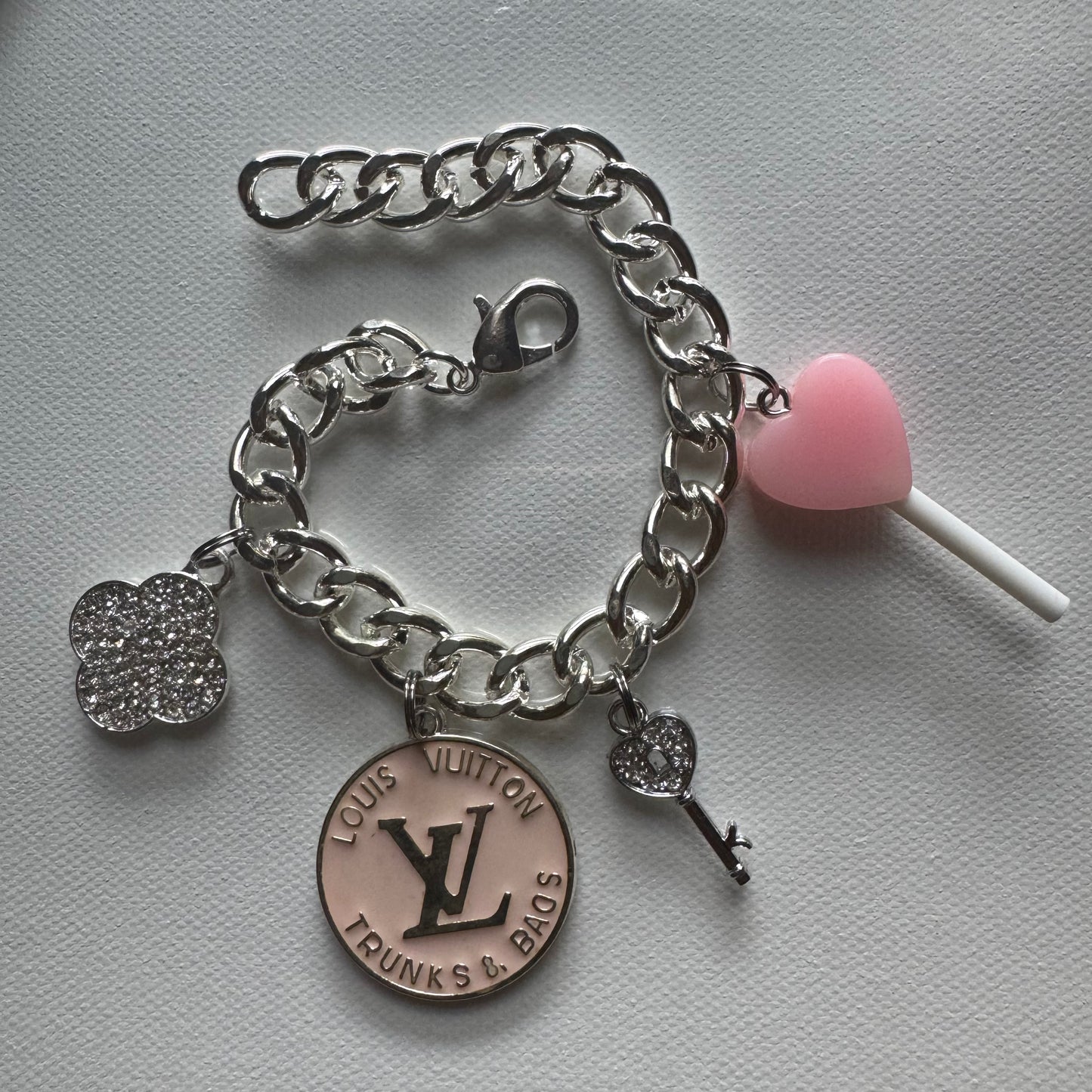 Light Pink Silver V charm bracelet