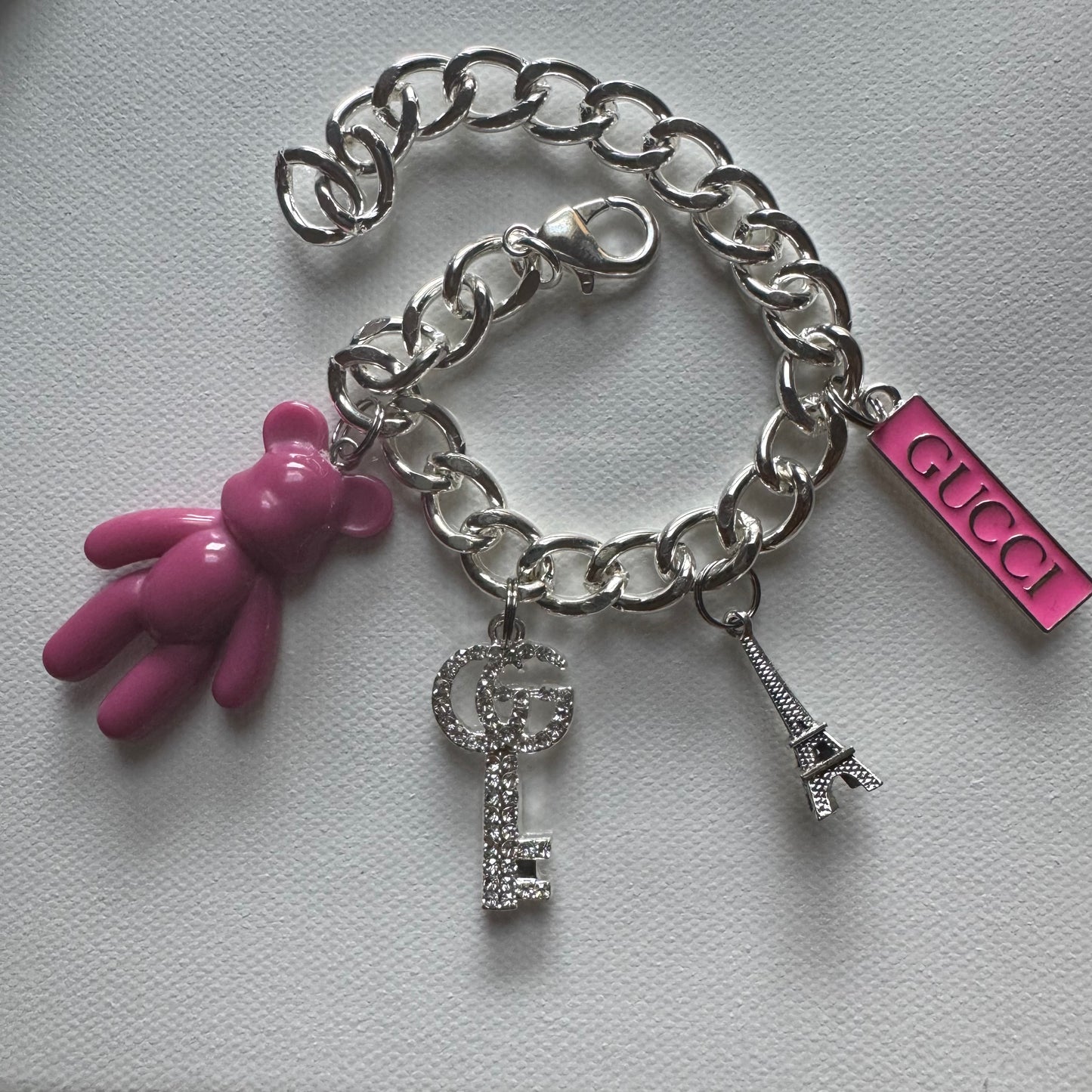 Sliver Pink Gg charm bracelet