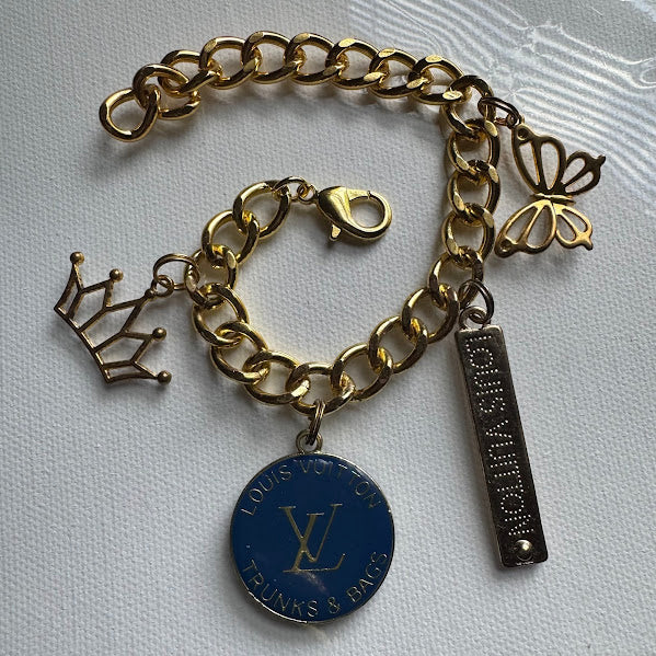 Gold Blue V Charm Bracelet