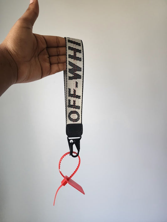Stitched White Off Keychain