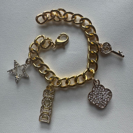 Gold Solid D charm bracelet