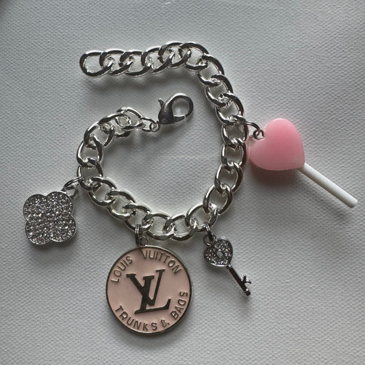 Light Pink Silver V charm bracelet