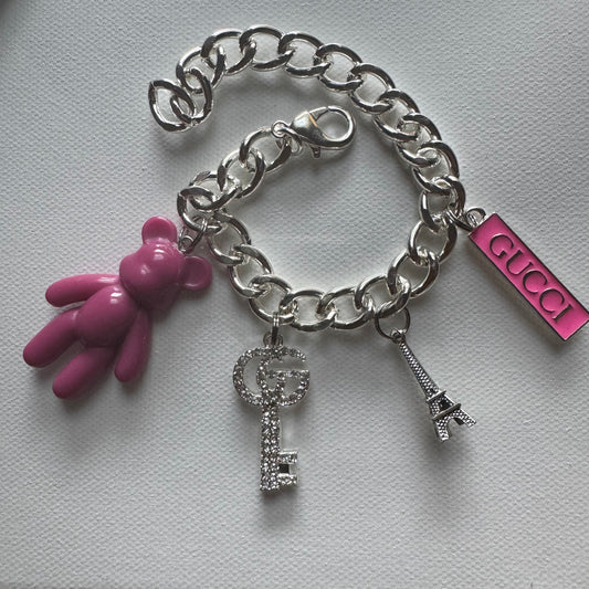 Sliver Pink Gg charm bracelet