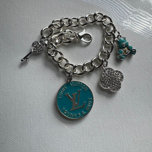 Silver Blue Carebear V Charm Bracelet