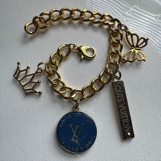 Gold Blue V Charm Bracelet