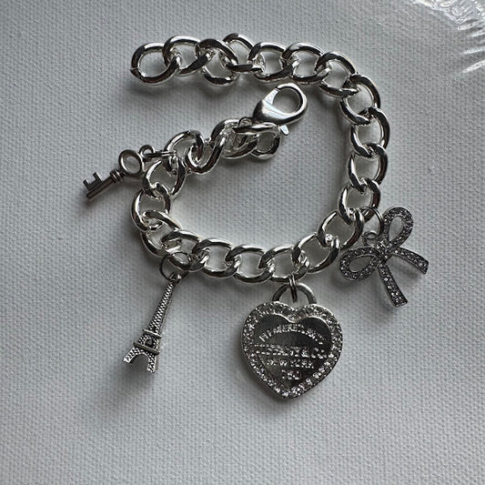 Solid Silver T Charm Bracelet