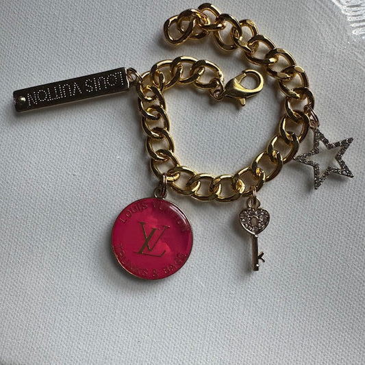 Gold Pink V Charm Bracelet