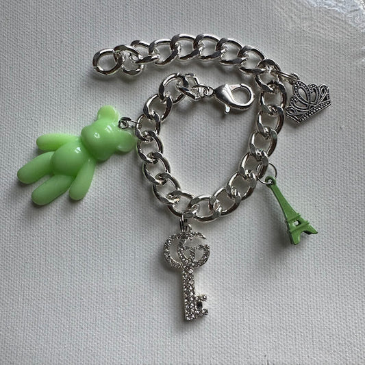 Silver Light Green GG Charm Bracelet