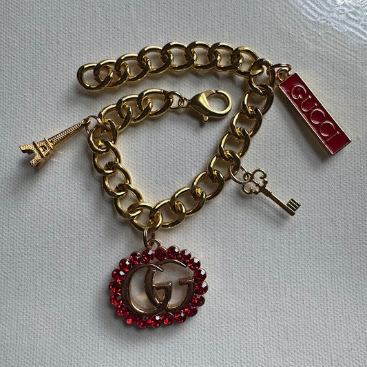 Gold Red Gg Charm Bracelet