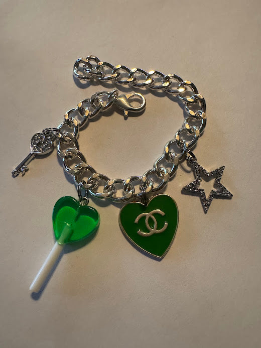 Silver Green CC Bracelet